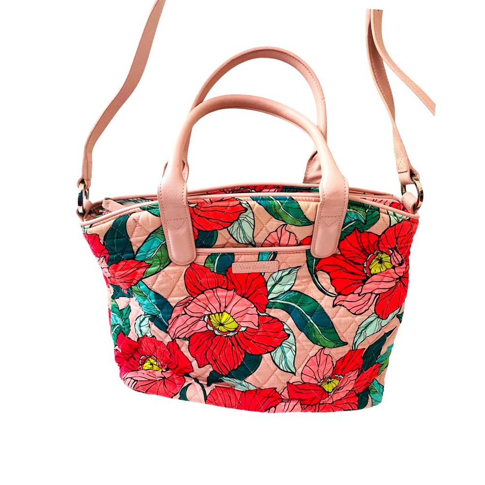 Vera Bradley Quilted Floral Crossbody Bag Pink Red Green Satchel‎ Handbag